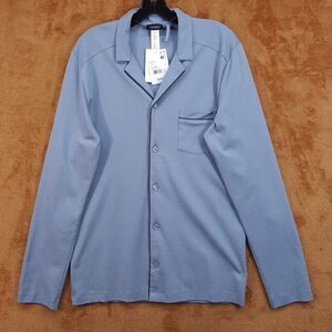 HANRO Sleep Shirt Mens Medium Grey Button Up Collared Long Sleeve Pajama